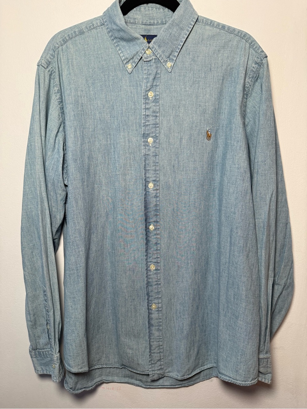Ralph Lauren Light Blue Denim Button-Down Shirt with Embroidered Polo Size XL